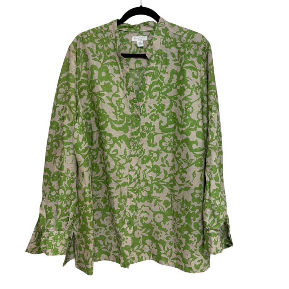 NWT Charter Club Woman 100% Linen Button Down Shirt - Size 20W